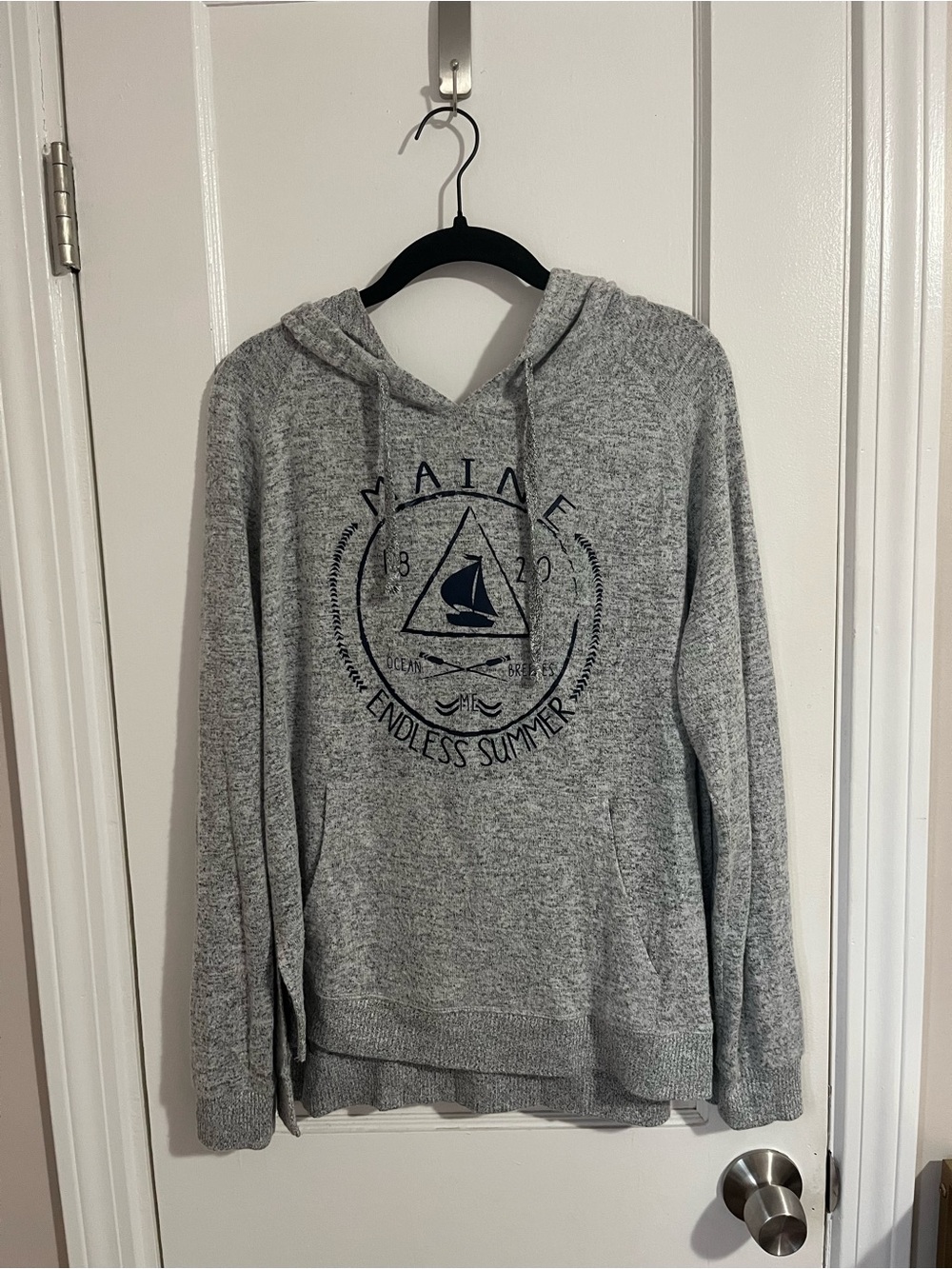 Ocean Drive Gray Hoodie with Navy Maine Graphic